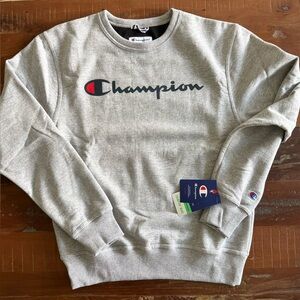 Champion Gray Crewneck Pullover Sweatshirt with Iconic Spellout Logo! NWTS!  S